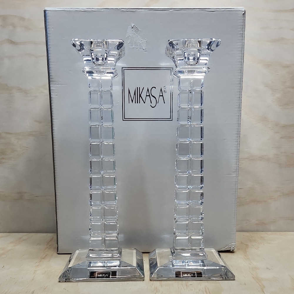 Mikasa Crystal Clear Candle Holders 2 10" Colosseum Candlesticks Candleholder - Picture 4 of 4
